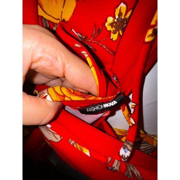 Red Floral Fashion Nova Bodycon Sexy Dress Size XL Pinup Cocktail Flamenco Dance - Picture 7 of 8